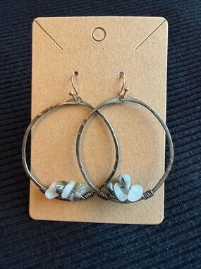 Handmade Hoop Earrings with Translucent Stone Beads - Silver-Tone